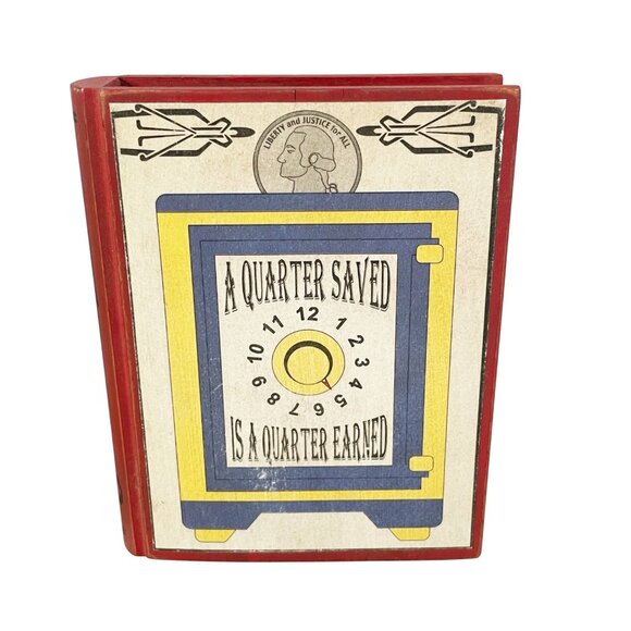 Vintage 2002 Tender Heart Treasures Book Shaped Wood Piggy Bank Set of 2 - Picture 7 of 8